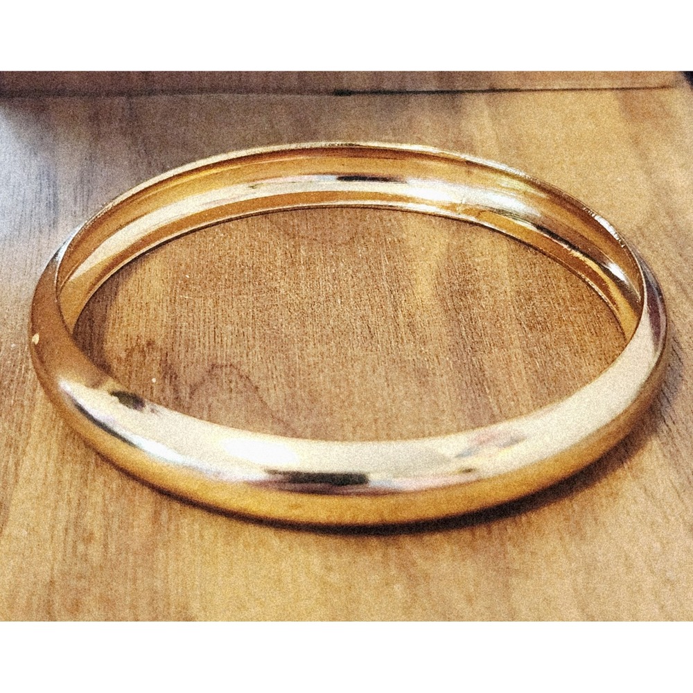 Gold Tone Minimalist Domed Bangle Bracelet Polished Round Slip On Lightweight‎